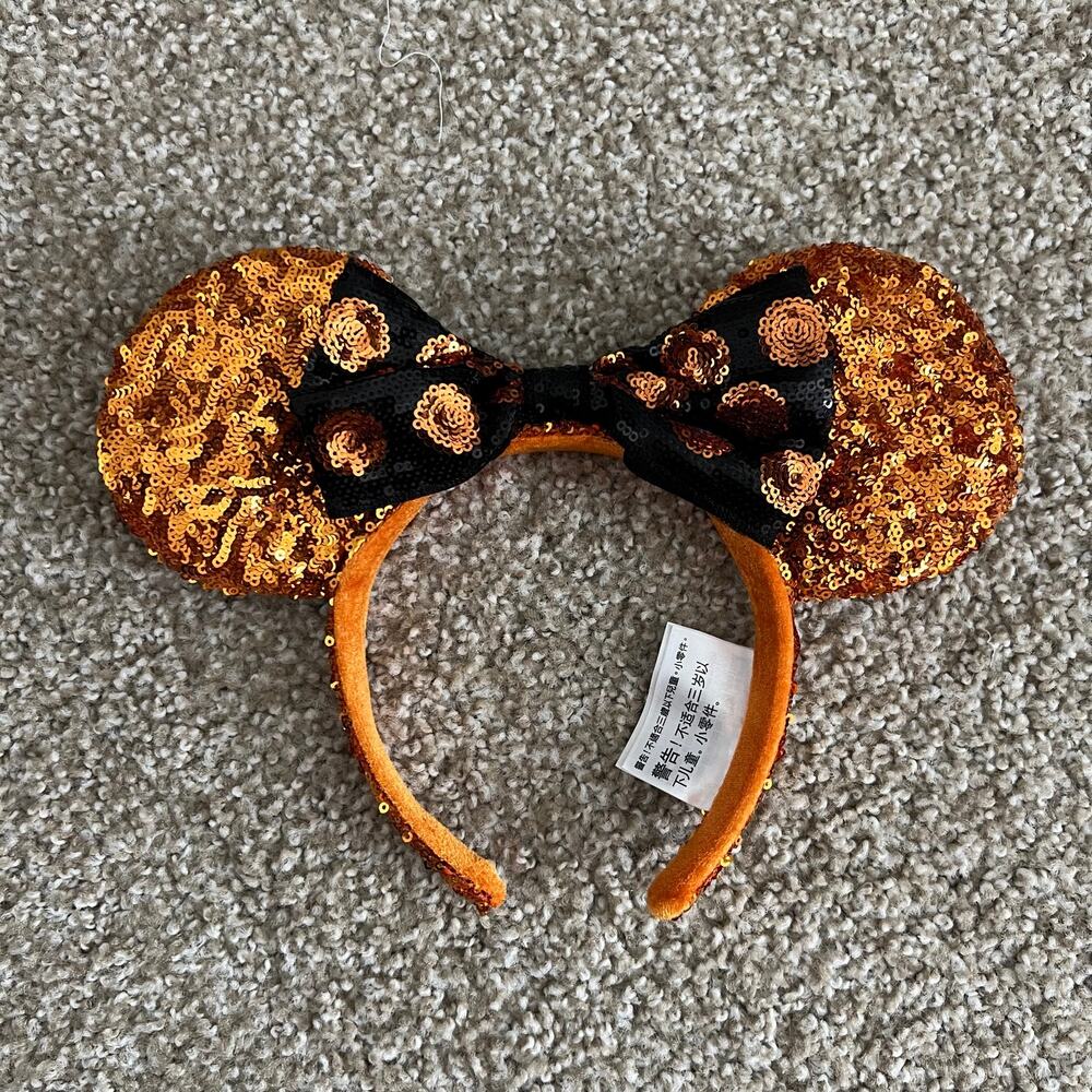 Disney Minnie Mouse Sequin Halloween Orange Black Ears Disneyland Disney World